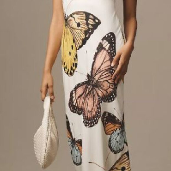 Anthropologie Satin butterfly Midi Slip Dress - Picture 1 of 3